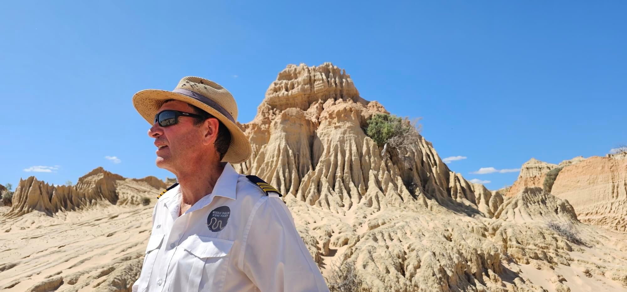 Peter the pilot at Lake Mungo